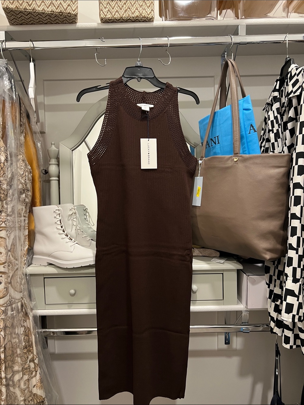 Lucky Brand Sleeveless Knit Midi Dress in Brown